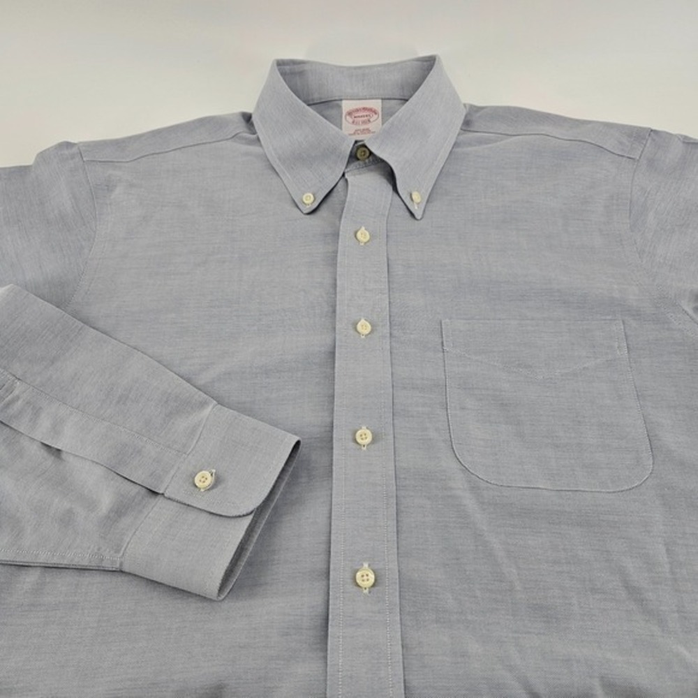 Brooks Brothers Makers Men Blue Cotton Non-Iron Oxford Long Sleeve Dress Shirt